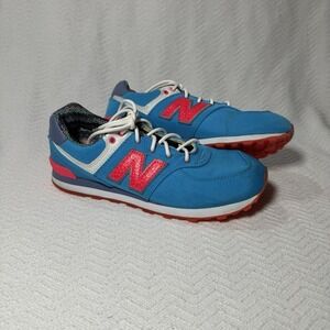 New Balance 574 Blue Pink Patterned Lining Womens Running Shoes Sneakers EUC